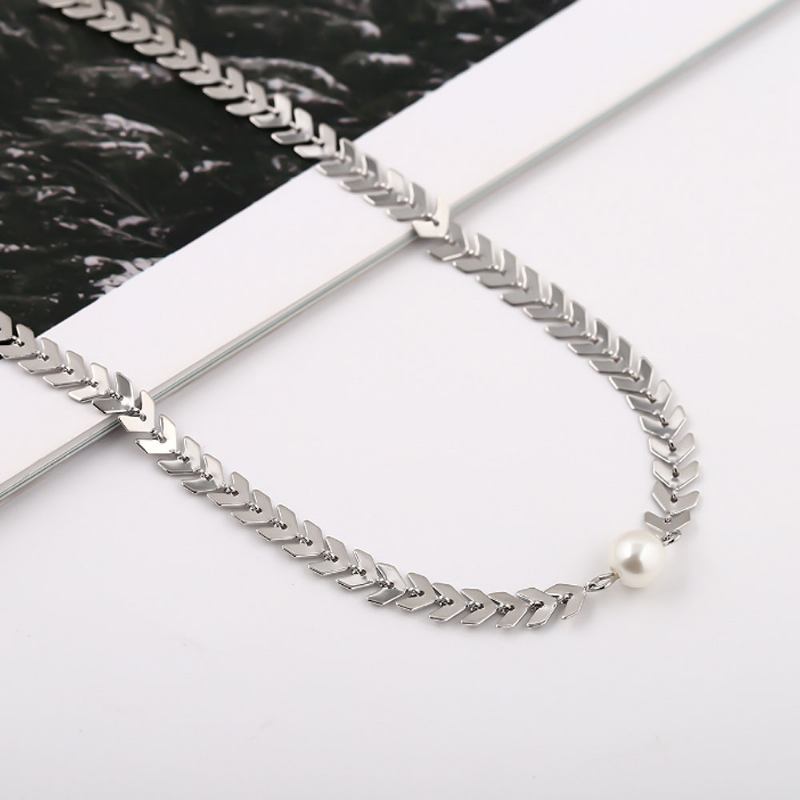 Κολιέ Fishbone Choker Αλυσίδα Κρεμαστό Μαργαριτάρι Casual Για Γυναίκες Και Κορίτσια