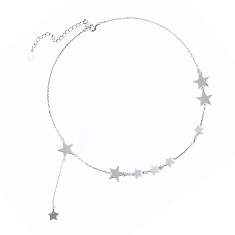 Κολιέ Lucky Star Choker Γνήσια Στολίδια Με Ασημένιο Αστέρι S925 Για Γυναίκες Κορίτσια