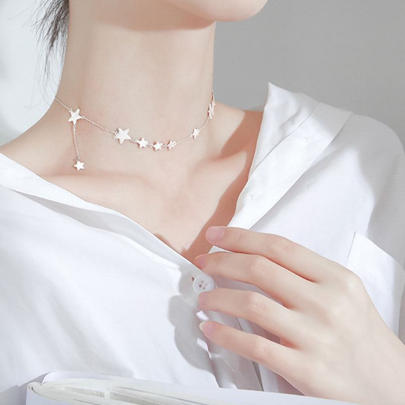 Κολιέ Lucky Star Choker Γνήσια Στολίδια Με Ασημένιο Αστέρι S925 Για Γυναίκες Κορίτσια