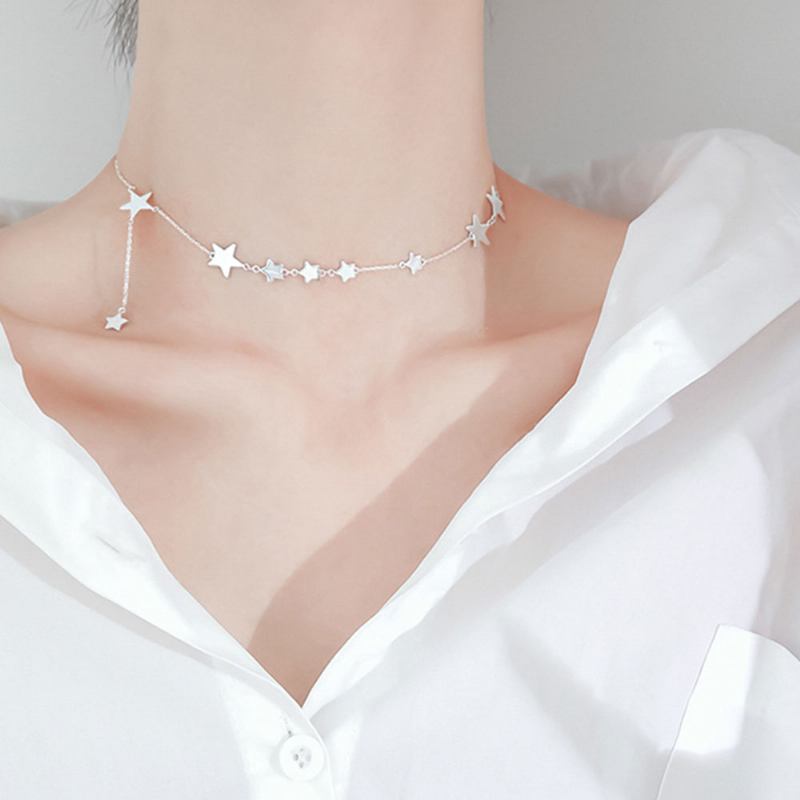 Κολιέ Lucky Star Choker Γνήσια Στολίδια Με Ασημένιο Αστέρι S925 Για Γυναίκες Κορίτσια