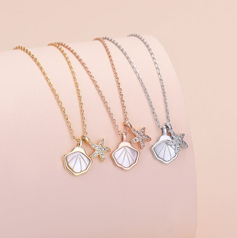 Κολιέ Silversmith Female Shell Clavicle Chain Fashion Trend Zircon Starfish Pendant Κοσμήματα Με Ένα Κέλυφος