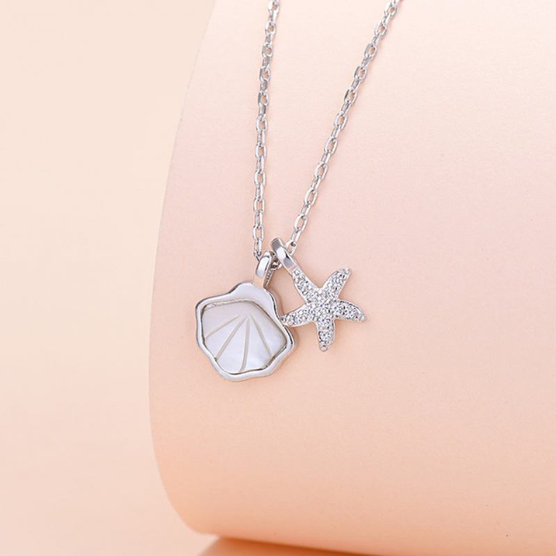 Κολιέ Silversmith Female Shell Clavicle Chain Fashion Trend Zircon Starfish Pendant Κοσμήματα Με Ένα Κέλυφος