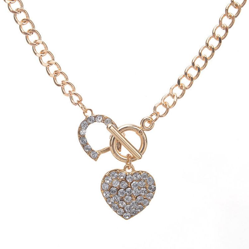 Κομψό Μενταγιόν Κολιέ Αλυσίδα Rhinestone Heart Circular Geometric Charm Γυναικεία Κοσμήματα