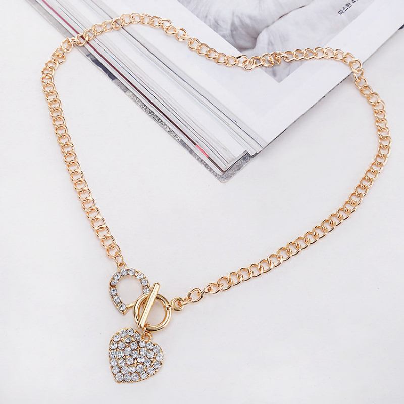 Κομψό Μενταγιόν Κολιέ Αλυσίδα Rhinestone Heart Circular Geometric Charm Γυναικεία Κοσμήματα