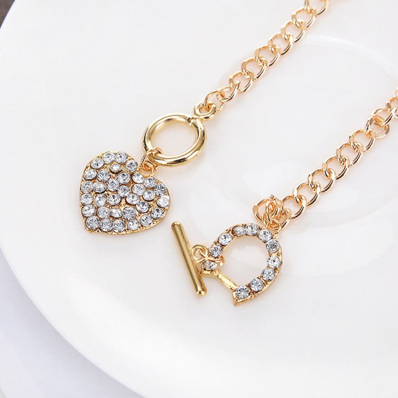 Κομψό Μενταγιόν Κολιέ Αλυσίδα Rhinestone Heart Circular Geometric Charm Γυναικεία Κοσμήματα