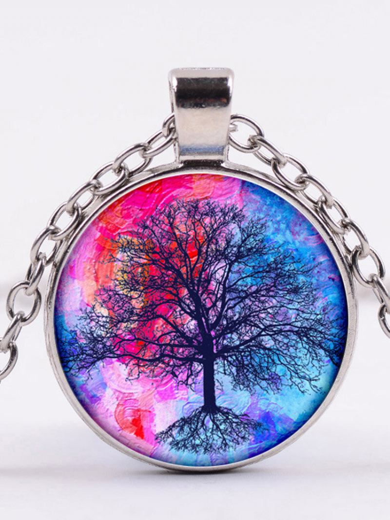 Κρεμαστό Κολιέ Vintage Gemstone Glass Γυναικεία Χρωματιστά Tree Of Life