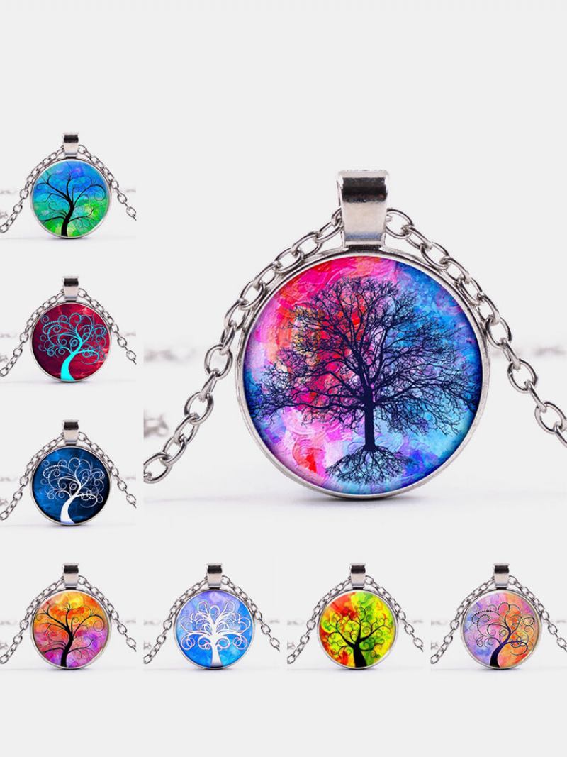 Κρεμαστό Κολιέ Vintage Gemstone Glass Γυναικεία Χρωματιστά Tree Of Life