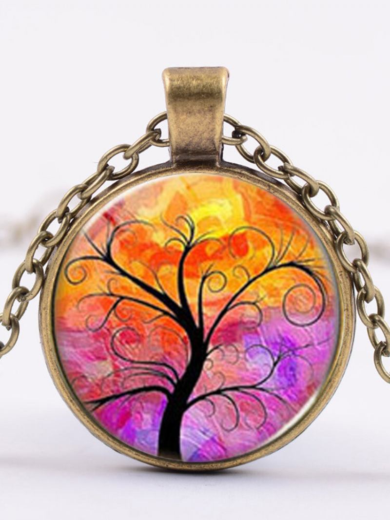 Κρεμαστό Κολιέ Vintage Gemstone Glass Γυναικεία Χρωματιστά Tree Of Life