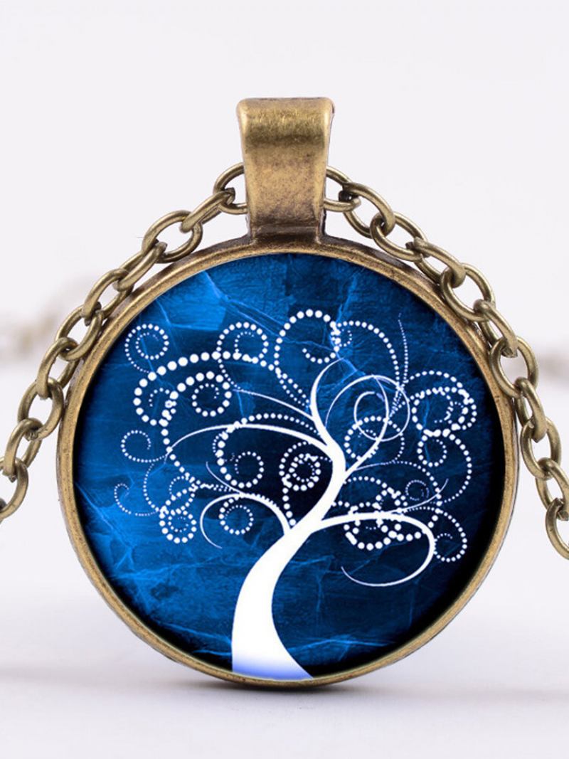 Κρεμαστό Κολιέ Vintage Gemstone Glass Γυναικεία Χρωματιστά Tree Of Life