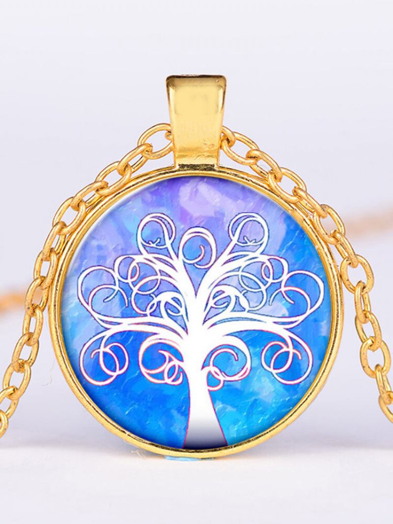 Κρεμαστό Κολιέ Vintage Gemstone Glass Γυναικεία Χρωματιστά Tree Of Life