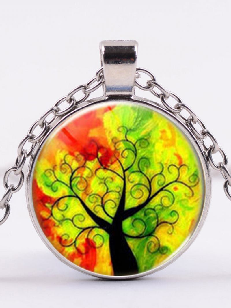 Κρεμαστό Κολιέ Vintage Gemstone Glass Γυναικεία Χρωματιστά Tree Of Life