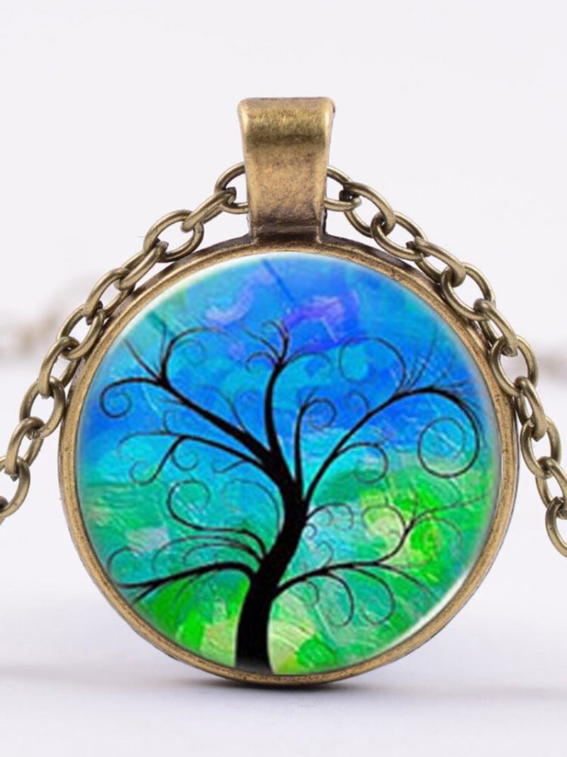 Κρεμαστό Κολιέ Vintage Gemstone Glass Γυναικεία Χρωματιστά Tree Of Life