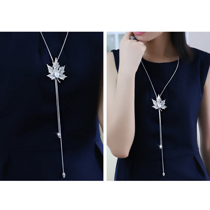 Μόδα Μενταγιόν Μακρύ Κολιέ Maple Leaf Chain Charm Πουλόβερ Κοσμήματα Για Γυναίκες