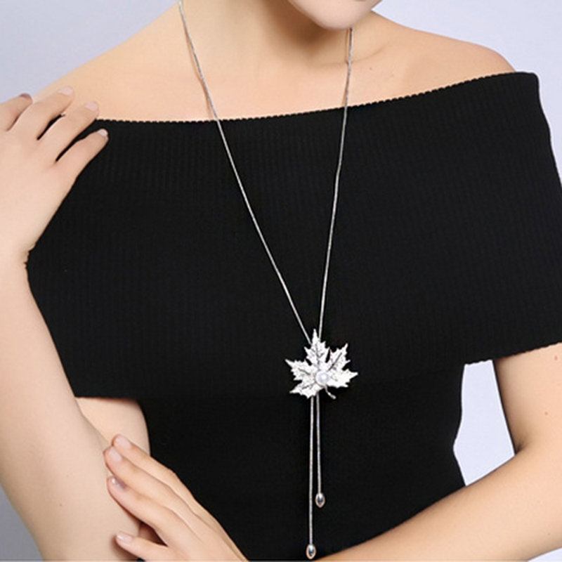 Μόδα Μενταγιόν Μακρύ Κολιέ Maple Leaf Chain Charm Πουλόβερ Κοσμήματα Για Γυναίκες