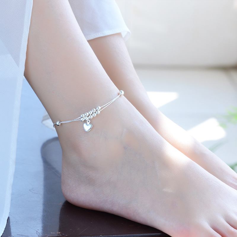 Peach Blossom Love Mini Heart Anklet Ασημένιο Βραχιόλι Για Κορίτσια Κοσμήματα