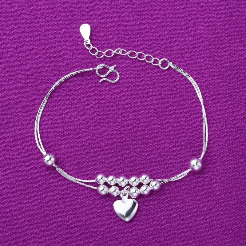 Peach Blossom Love Mini Heart Anklet Ασημένιο Βραχιόλι Για Κορίτσια Κοσμήματα