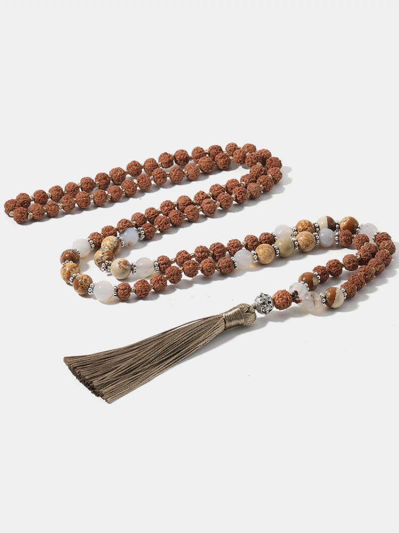 Vintage Ethnic Με Φούντα Κρεμαστό Κολιέ Από Φυσική Πέτρα Bodhi Beads Μακριά Αλυσίδα Πουλόβερ