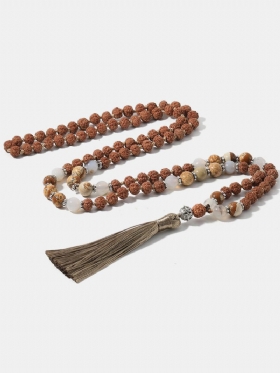 Vintage Ethnic Με Φούντα Κρεμαστό Κολιέ Από Φυσική Πέτρα Bodhi Beads Μακριά Αλυσίδα Πουλόβερ