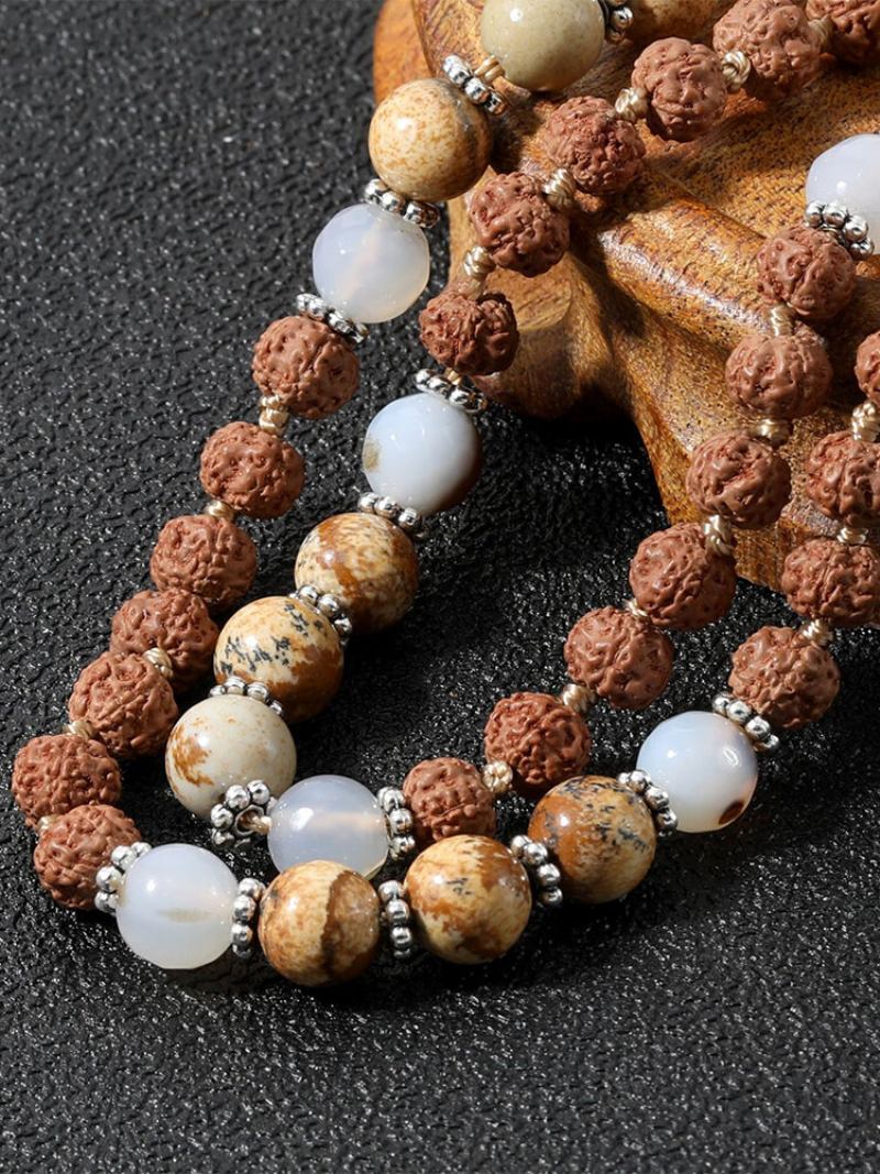 Vintage Ethnic Με Φούντα Κρεμαστό Κολιέ Από Φυσική Πέτρα Bodhi Beads Μακριά Αλυσίδα Πουλόβερ