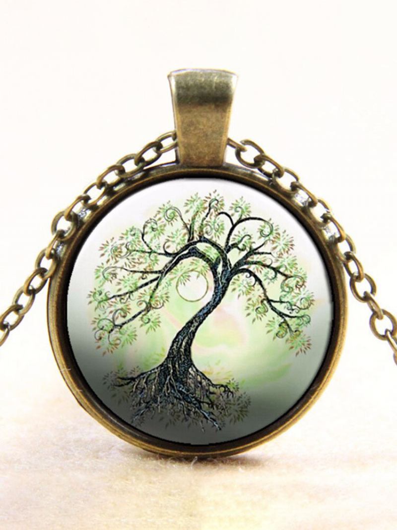 Vintage Κολιέ Tree Of Life Στρογγυλό Glass Time Gem Γούρι Για Γυναίκες