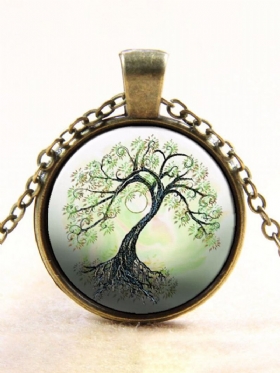 Vintage Κολιέ Tree Of Life Στρογγυλό Glass Time Gem Γούρι Για Γυναίκες