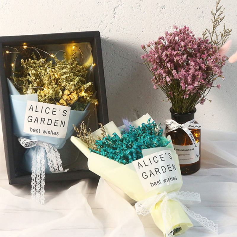 Diy Creative Conserved Fresh Flower Dry Crystal Grass Bouquet With String Lights Φρέσκο Ρομαντικό Ξηρό Λουλούδι Για Τα Γενέθλια Πρωτοχρονιά Του Αγίου Βαλεντίνου