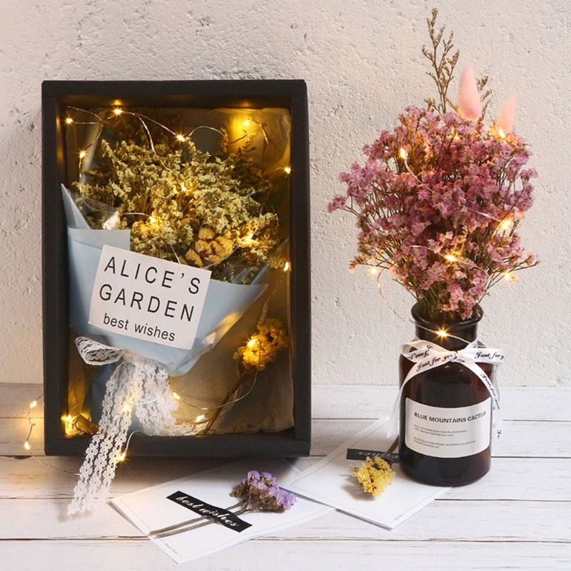 Diy Creative Conserved Fresh Flower Dry Crystal Grass Bouquet With String Lights Φρέσκο Ρομαντικό Ξηρό Λουλούδι Για Τα Γενέθλια Πρωτοχρονιά Του Αγίου Βαλεντίνου