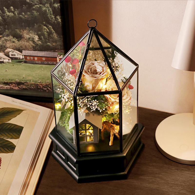 Immortal Flower Rose With Warm Night Light Eternal House Box Δώρου Δημιουργικό Δώρο Για Την Ημέρα Του Αγίου Βαλεντίνου Χριστουγεννιάτικα Γενέθλια