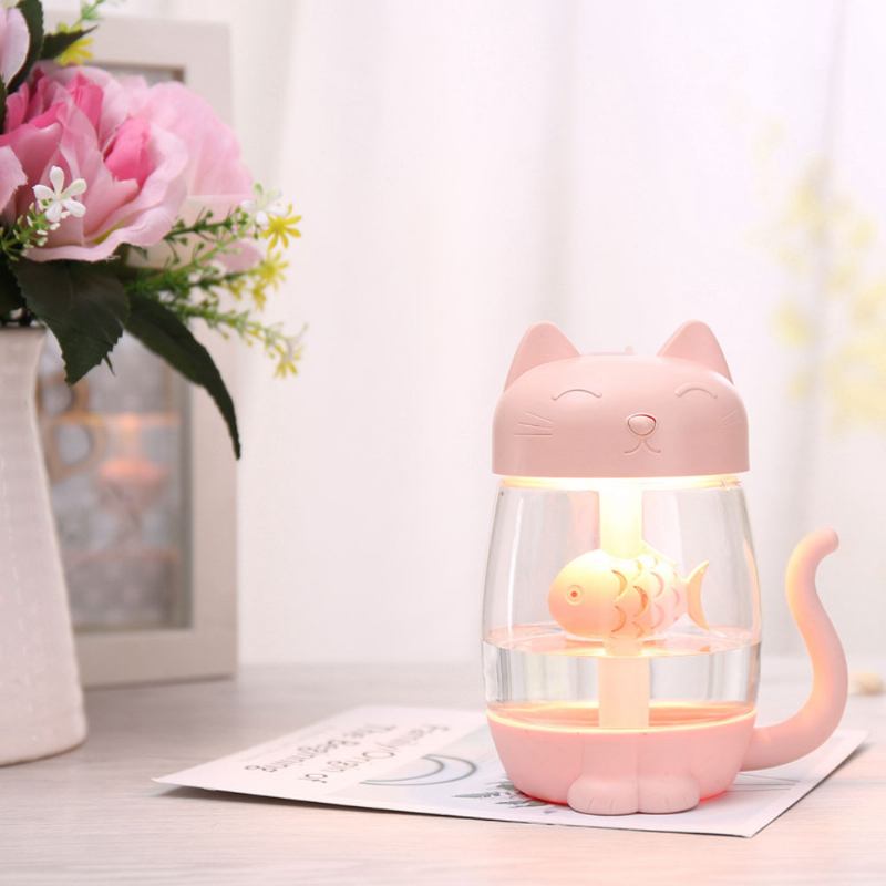 Mini Humidifiers For Bedroom Kitten Humidifier For Air Multifunctional Usb With Fan Light Mute Humidification