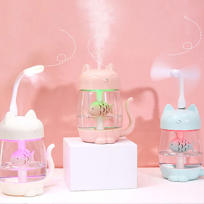 Mini Humidifiers For Bedroom Kitten Humidifier For Air Multifunctional Usb With Fan Light Mute Humidification