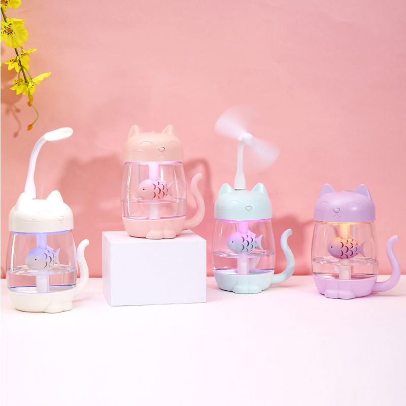 Mini Humidifiers For Bedroom Kitten Humidifier For Air Multifunctional Usb With Fan Light Mute Humidification