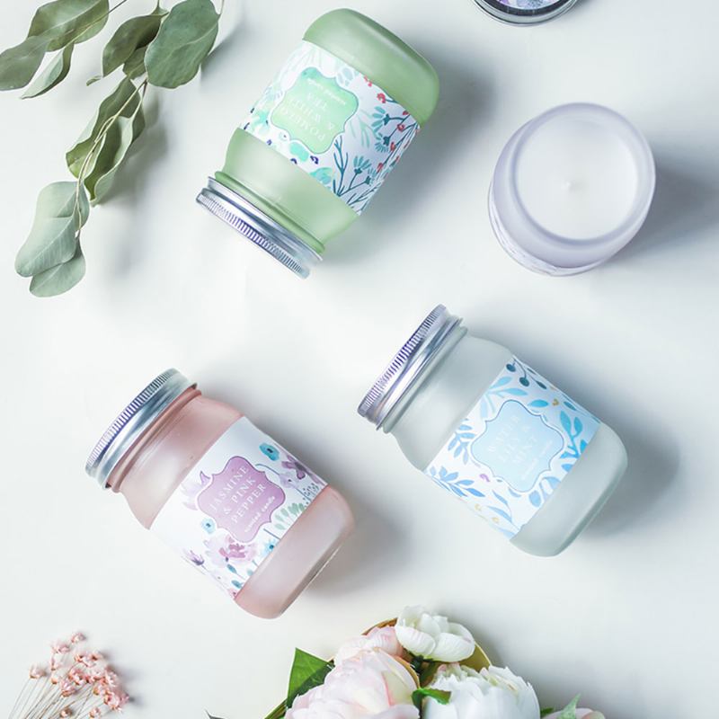 Scented Candles - Cherry Blossom Laurel Mint Fragrance With Beautiful Floral Jar Υπέροχο Δώρο Για Κυρίες