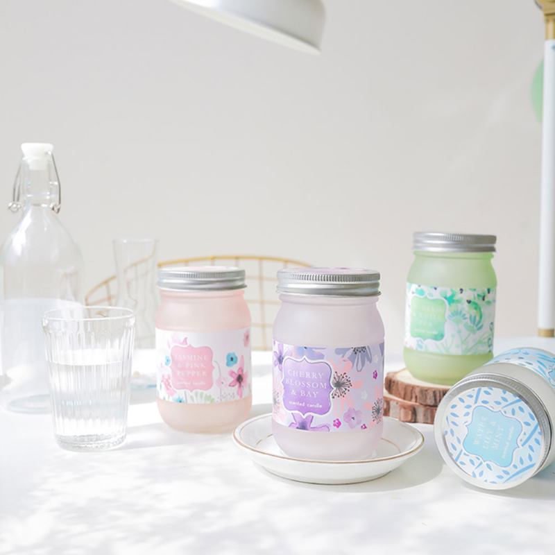 Scented Candles - Cherry Blossom Laurel Mint Fragrance With Beautiful Floral Jar Υπέροχο Δώρο Για Κυρίες