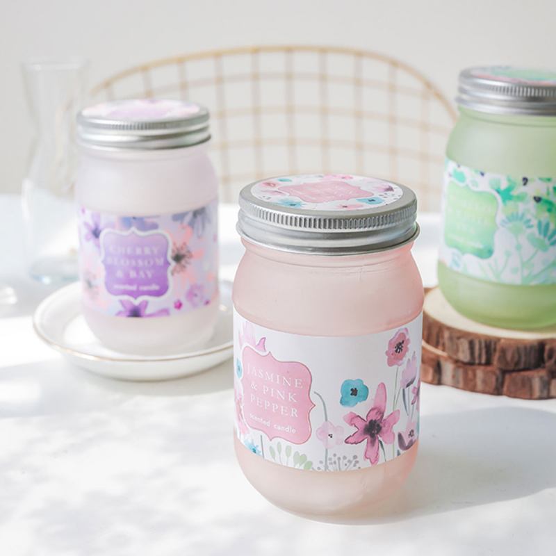 Scented Candles - Cherry Blossom Laurel Mint Fragrance With Beautiful Floral Jar Υπέροχο Δώρο Για Κυρίες