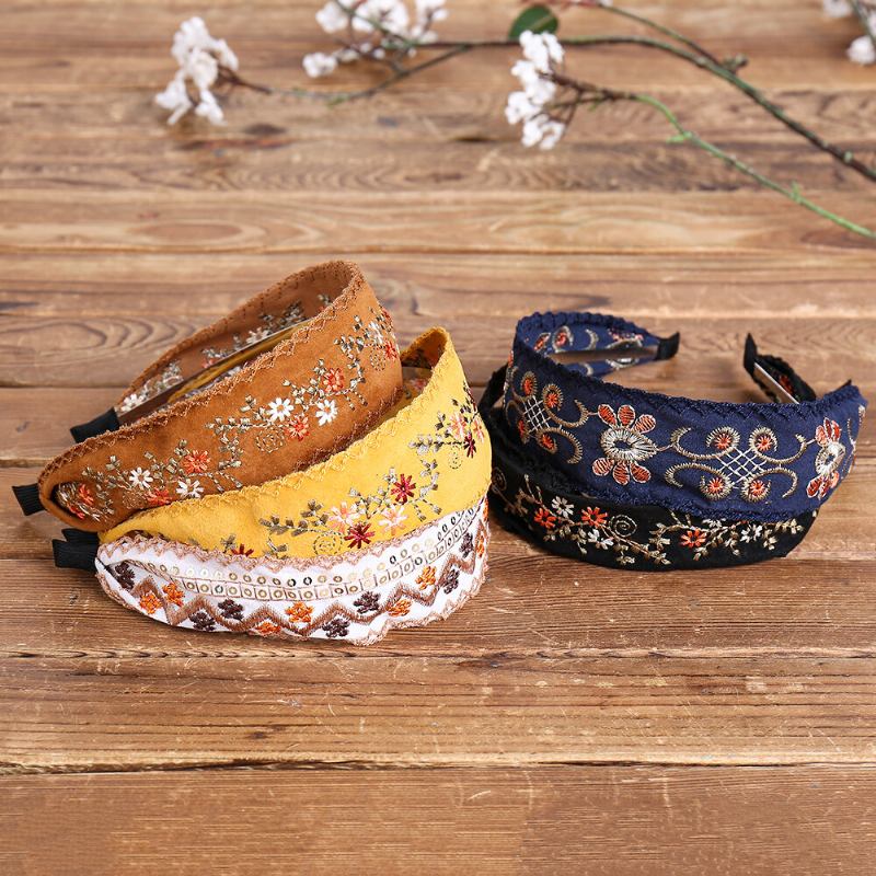 Ethnic Κέντημα Δαντέλα Κοριτσάκι Headband Rural Girl Wind Suede Floral Fabric Αξεσουάρ Μαλλιών