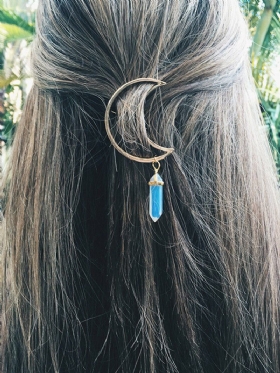 Πολύχρωμο Κρεμαστό Κόσμημα Από Φυσική Πέτρα Hollow Moon Charm Hair Clip Αξεσουάρ Μαλλιών Για Γυναίκες