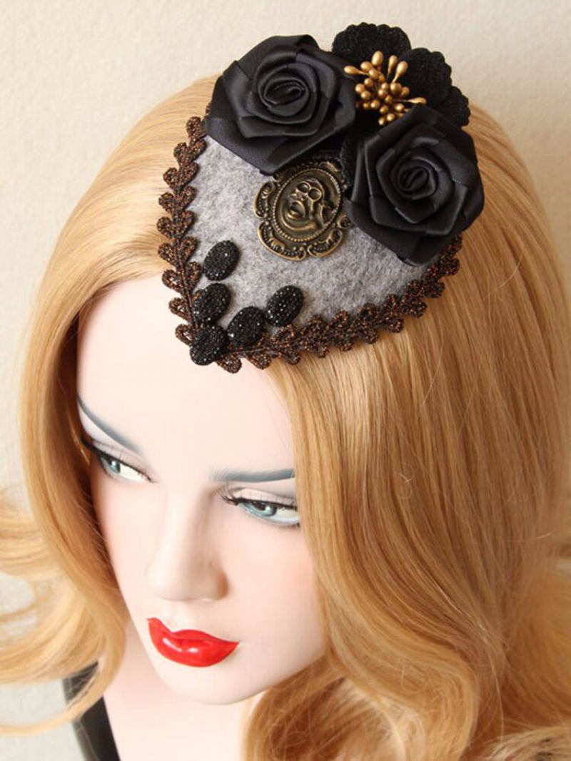 Punk Cosplay Hairwear Vinatge Black Rose Skull Μικρό Κόσμημα Φουρκέτας