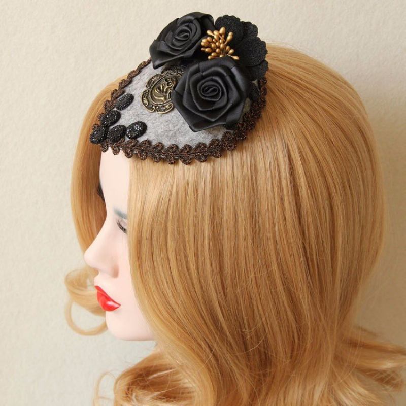 Punk Cosplay Hairwear Vinatge Black Rose Skull Μικρό Κόσμημα Φουρκέτας