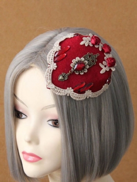 Vintage Cosplay Hairwear Wedding Red Rose Lace Crystal Heart Κοσμήματα Φουρκέτας