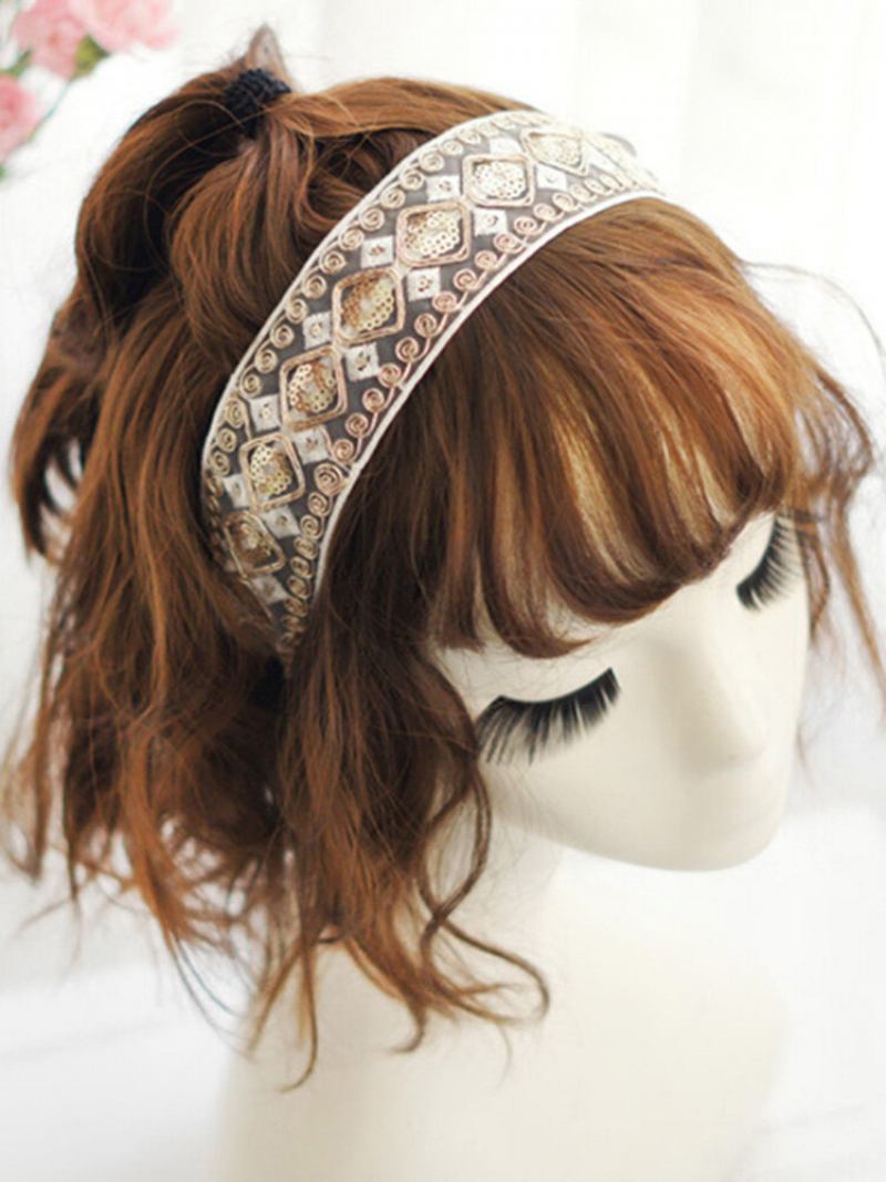 Vintage Δαντέλα Hairband Bohemian Geometric Diamond Πούλιες Κεντημένη Υφασμάτινη Κορδέλα