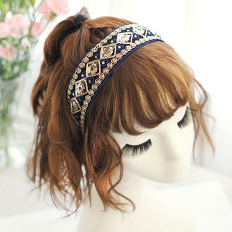 Vintage Δαντέλα Hairband Bohemian Geometric Diamond Πούλιες Κεντημένη Υφασμάτινη Κορδέλα