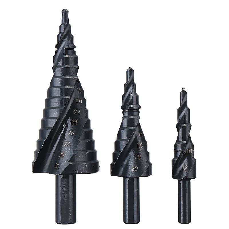 3 Τεμ. 4-12/20/32mm Hss Step Drill Bit Set Tialn Με Επίστρωση Σπειροειδούς Αυλακωτό Κόφτη Οπών