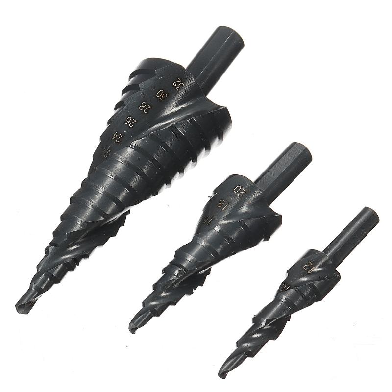 3 Τεμ. 4-12/20/32mm Hss Step Drill Bit Set Tialn Με Επίστρωση Σπειροειδούς Αυλακωτό Κόφτη Οπών