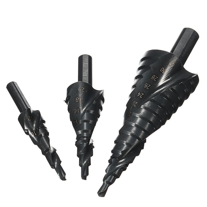 3 Τεμ. 4-12/20/32mm Hss Step Drill Bit Set Tialn Με Επίστρωση Σπειροειδούς Αυλακωτό Κόφτη Οπών