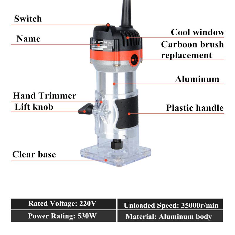 35000rpm 530w 1/4 Ιντσών Ηλεκτρικό Κουρευτικό Χειρός Wood Laminator Palm Router Joiner Ξυλουργικά Εργαλεία