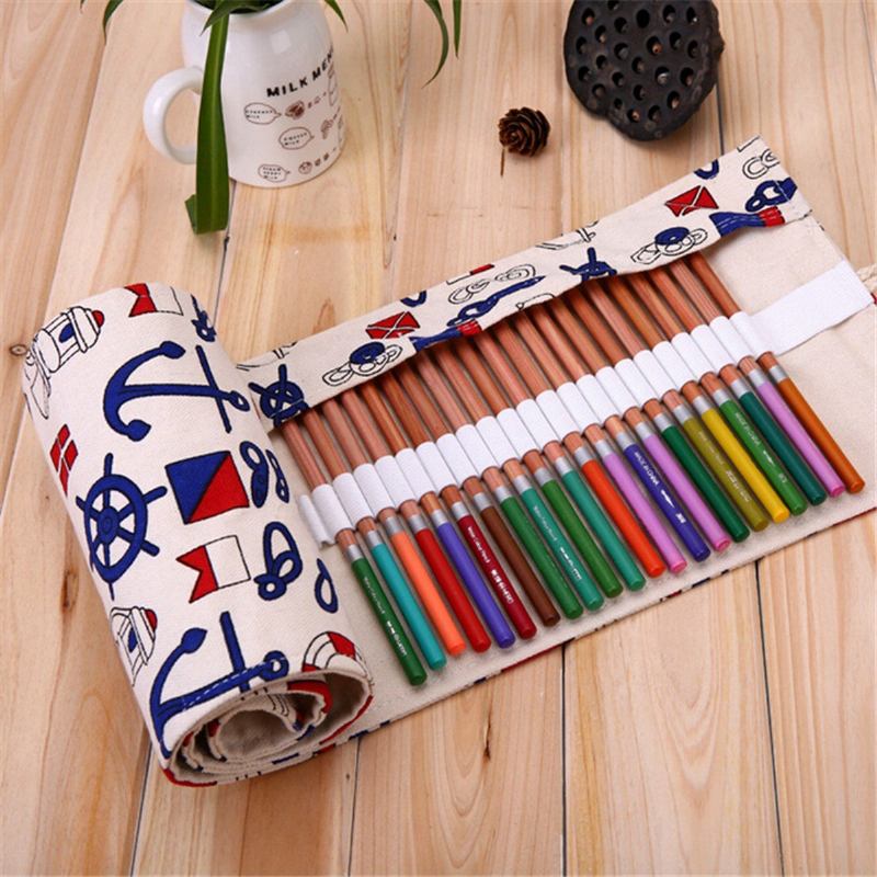 48/72 Holes Slots Ship Travel Journal Canvas Large Pencil Case Roll Bag School Supplies