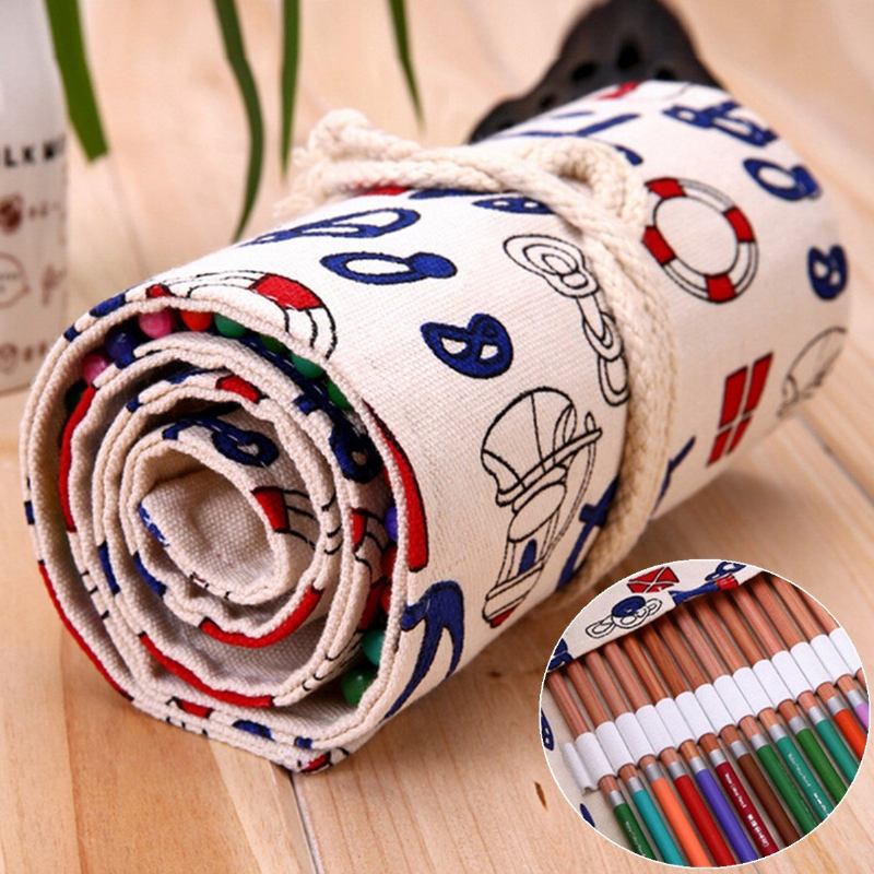 48/72 Holes Slots Ship Travel Journal Canvas Large Pencil Case Roll Bag School Supplies