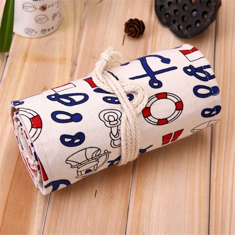 48/72 Holes Slots Ship Travel Journal Canvas Large Pencil Case Roll Bag School Supplies