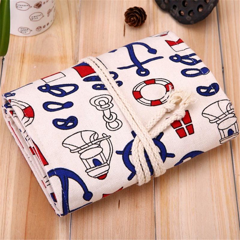 48/72 Holes Slots Ship Travel Journal Canvas Large Pencil Case Roll Bag School Supplies