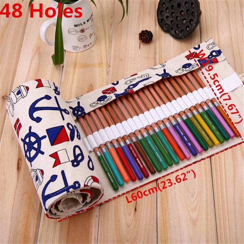 48/72 Holes Slots Ship Travel Journal Canvas Large Pencil Case Roll Bag School Supplies